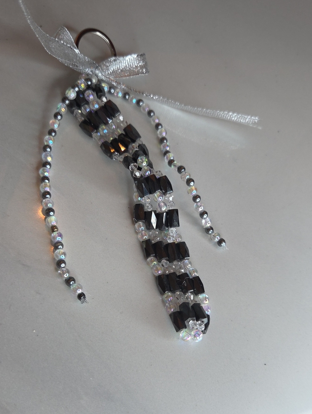 Beaded Black and Iridescent Bag Charm